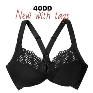 New With Tags Women's Black Plus Size Front-close T-back Underwire Bra 4…
